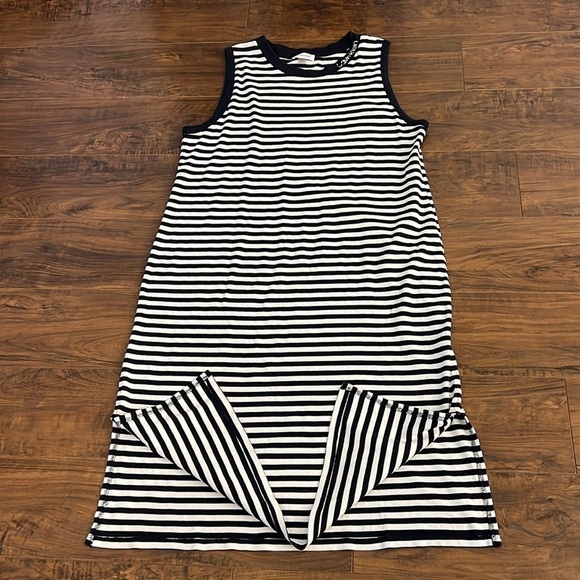 Vintage Calvin Klein Cotton Horizontal Striped Navy and White Dress, Sz. XL. - Picture 10 of 15